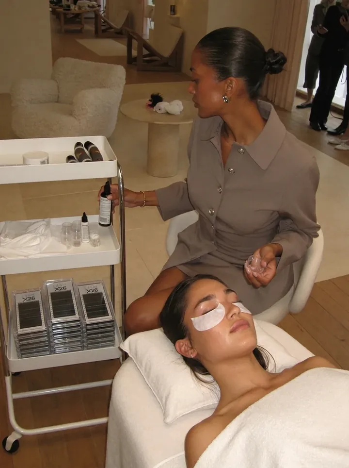 A lash artist preparing a lash extension treatment
